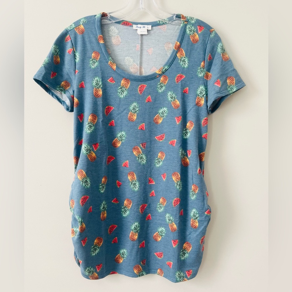 Brandy Blu Maternity Pineapple & Watermelon Print Top Tee S Retro